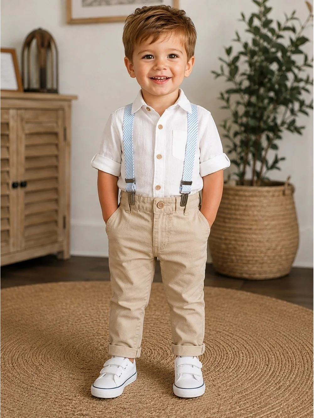 Janie and Jack Baby Boys' Blue and White Striped Suspenders, Size 12 to 24 Month
